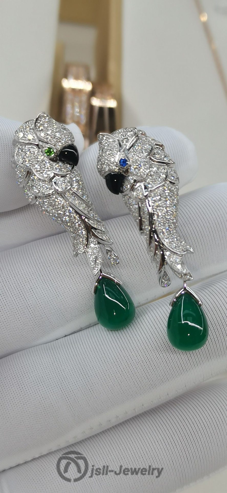 Jsll-Jewelry | 18K white gold with diamonds, precious stones, deluxe parrot ear pat