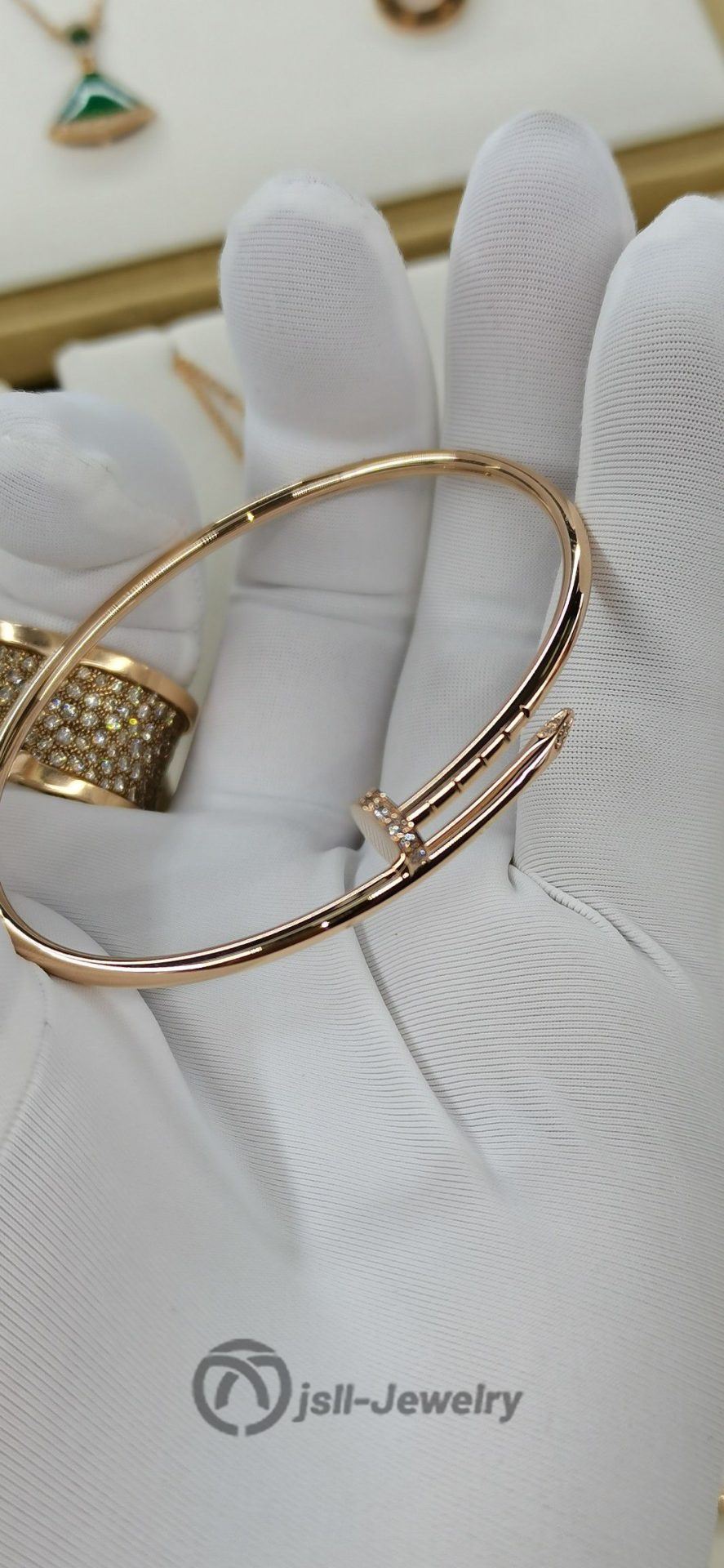 Jsll-Jewelry | 18K rose gold set with diamonds, light version iron nail bracelet