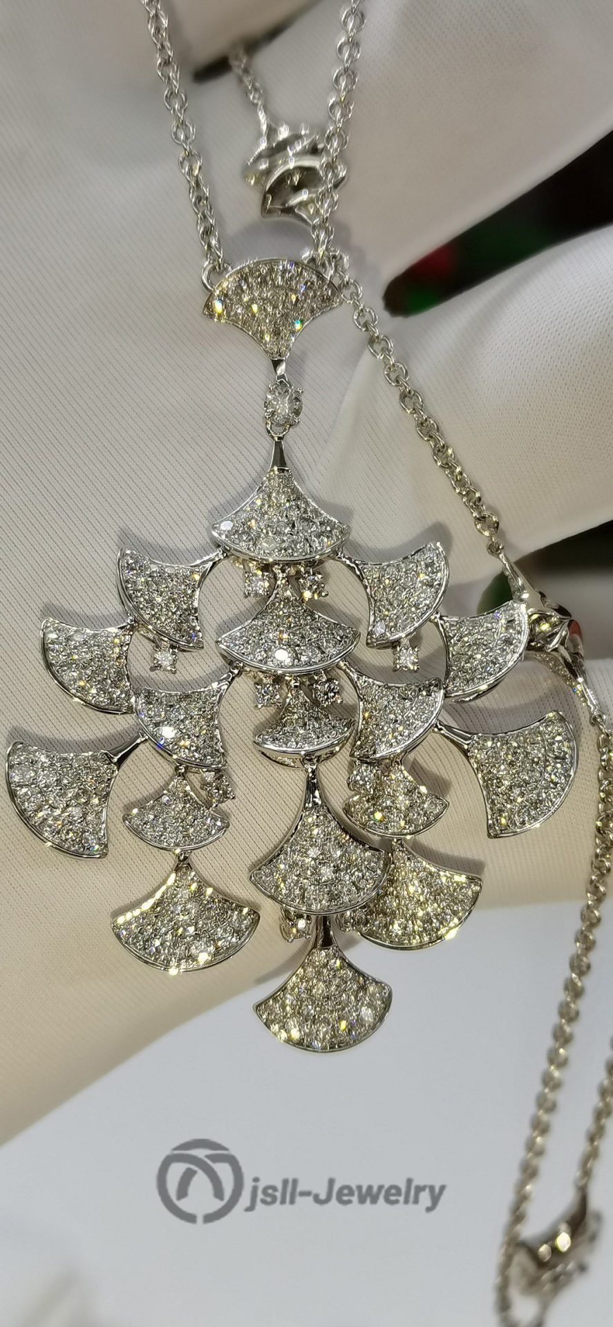 Jsll-Jewelry | 18K white gold with diamonds, luxurious flower necklace