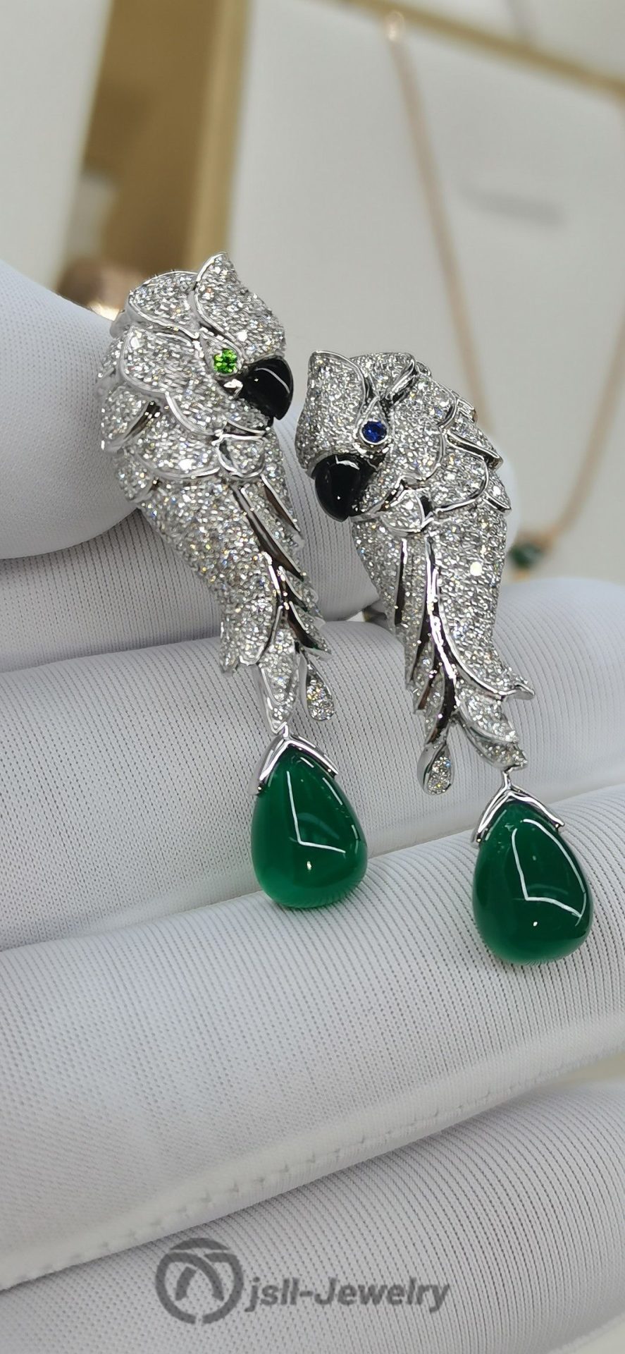 Jsll-Jewelry | 18K white gold with diamonds, precious stones, deluxe parrot ear pat