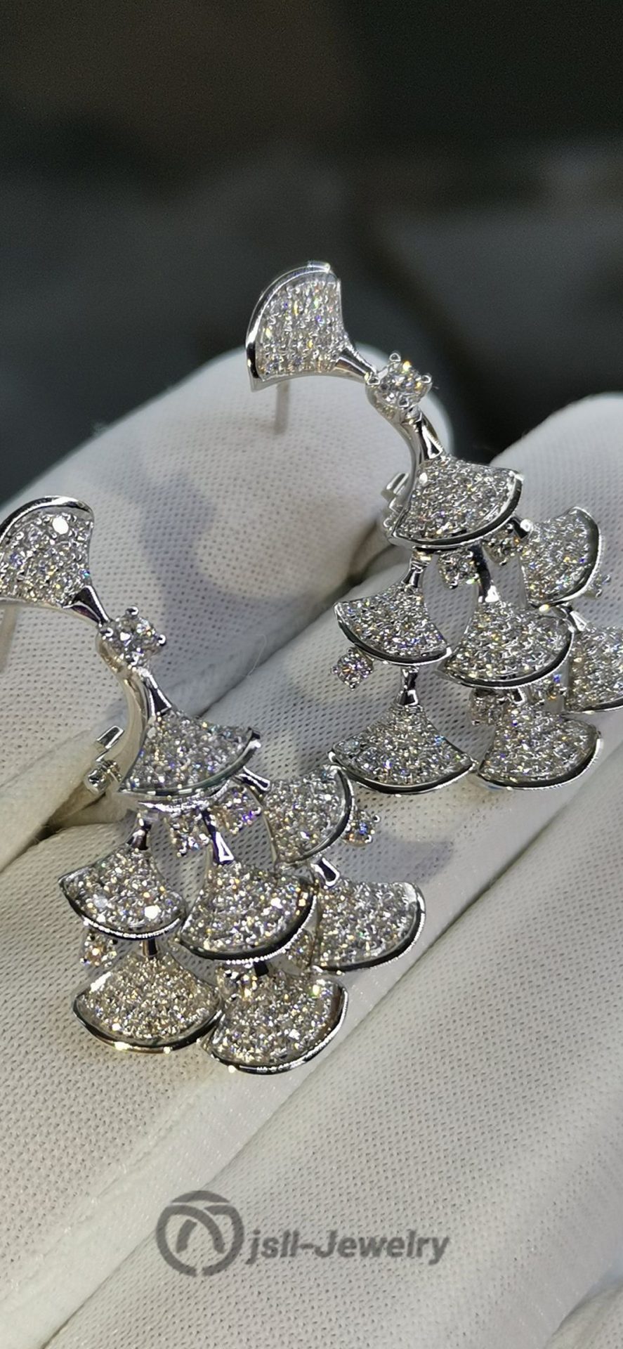 Jsll-Jewelry | 18K white gold inlaid with diamond luxurious flower ear pat