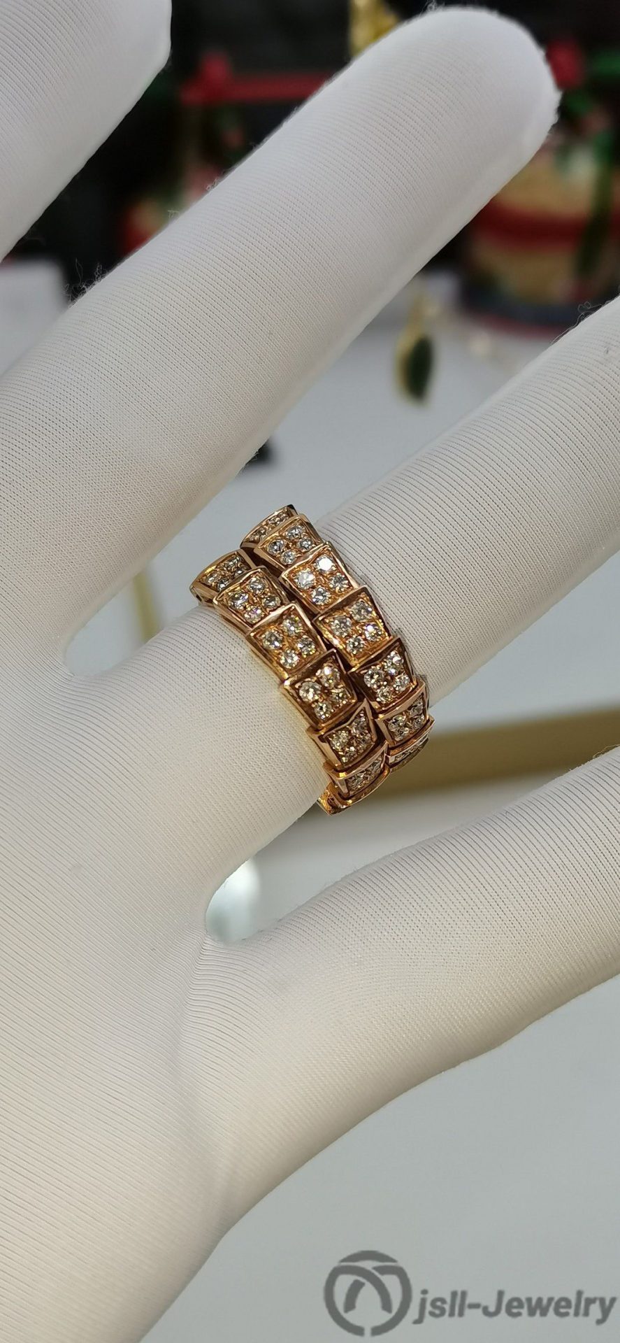 Jsll-Jewelry | 18K rose gold with diamonds, three-ring snake ring