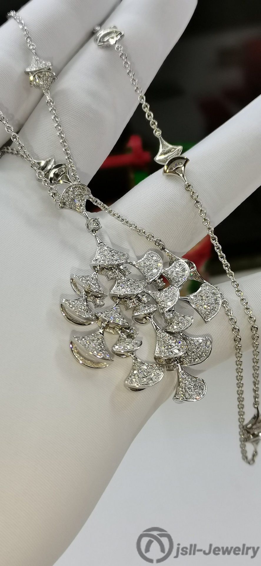 Jsll-Jewelry | 18K white gold with diamonds, luxurious flower necklace