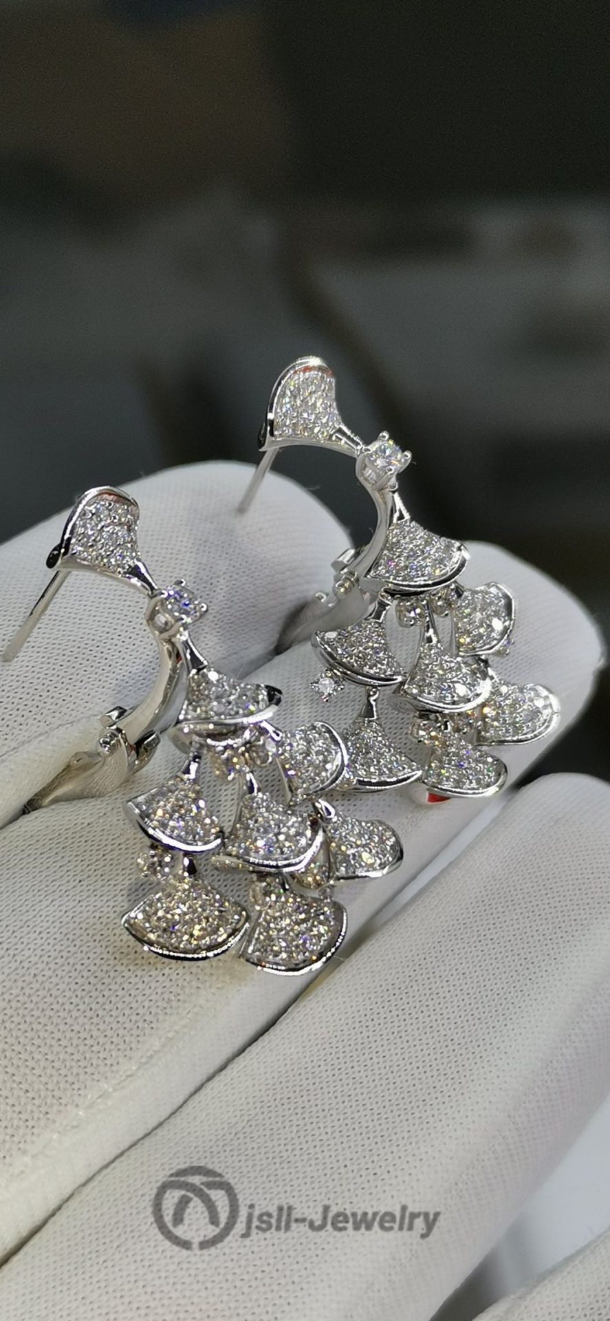 Jsll-Jewelry | 18K white gold inlaid with diamond luxurious flower ear pat