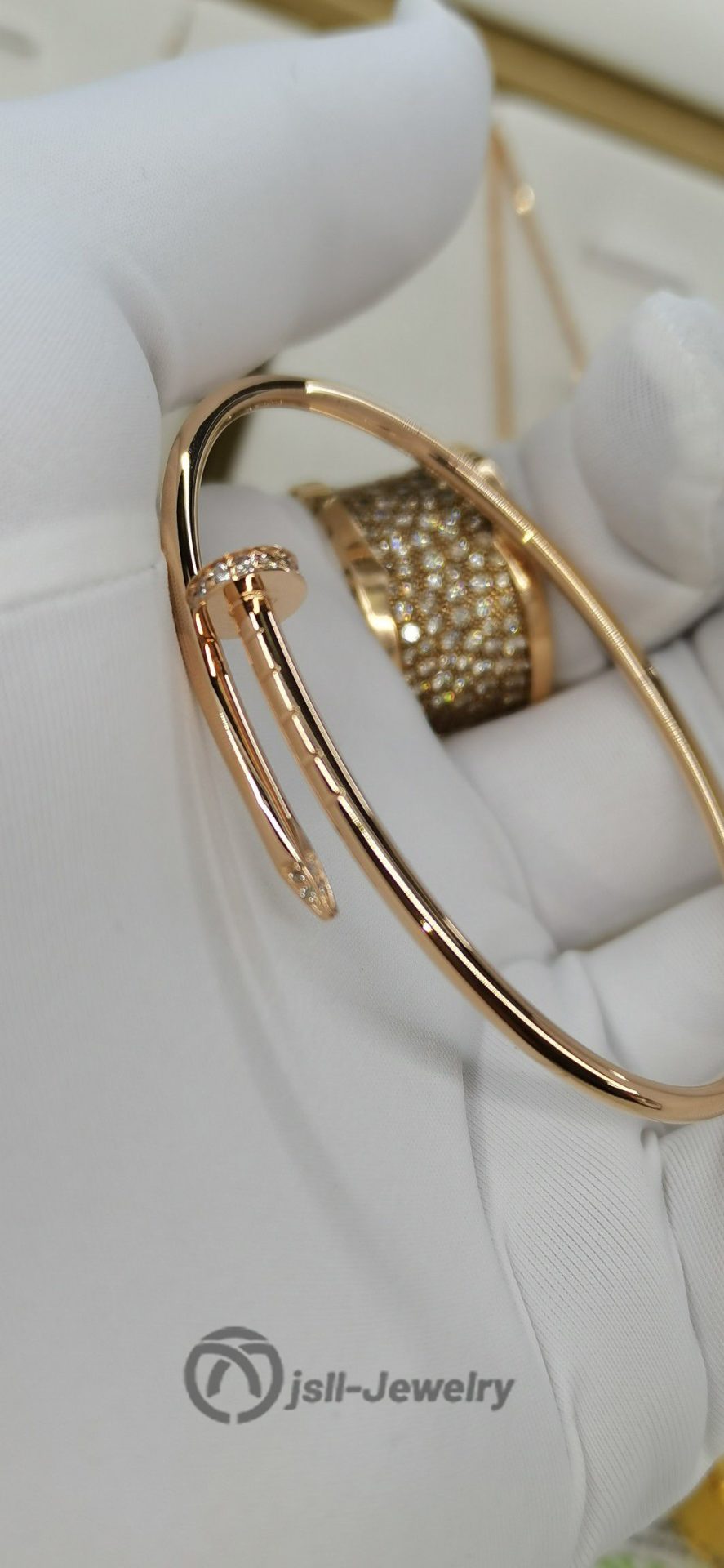 Jsll-Jewelry | 18K rose gold set with diamonds, light version iron nail bracelet