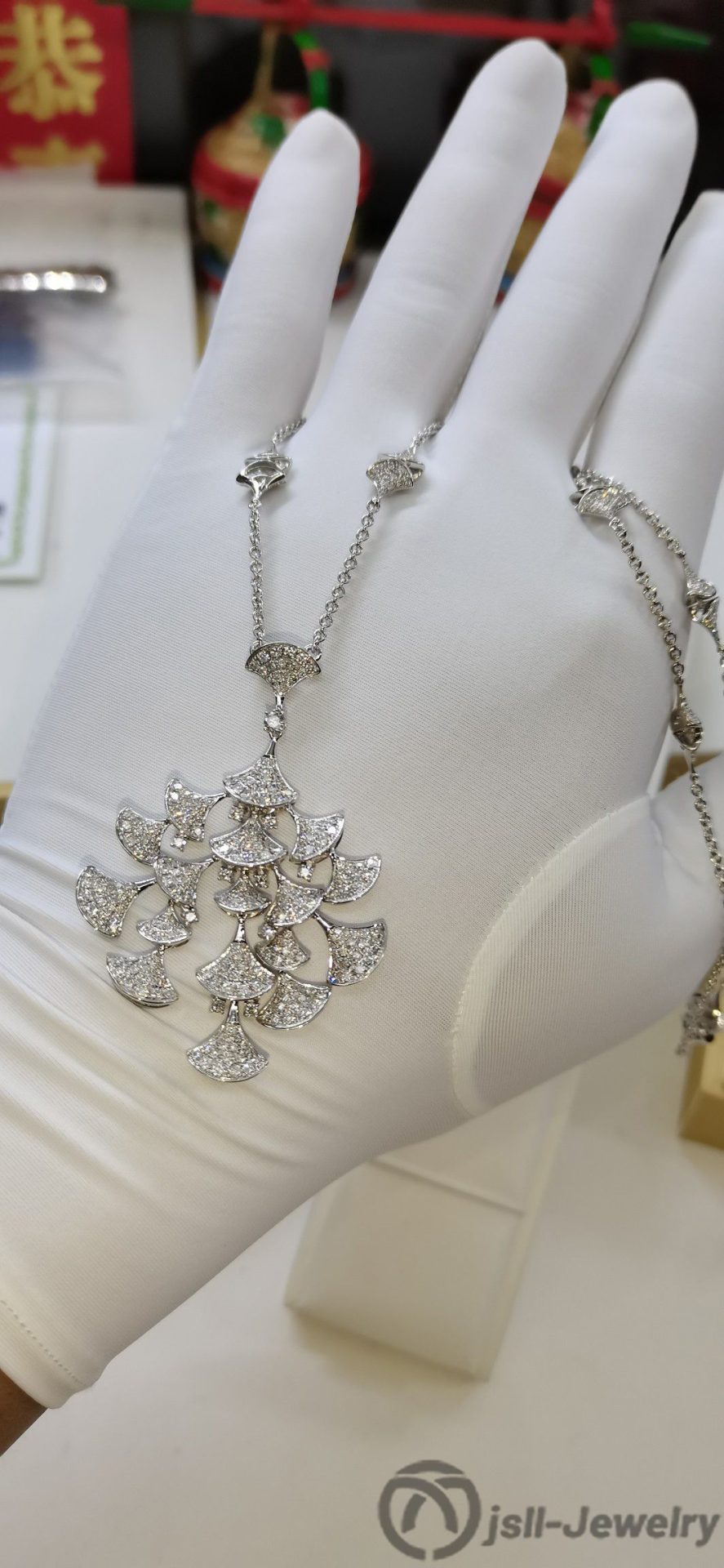 Jsll-Jewelry | 18K white gold with diamonds, luxurious flower necklace