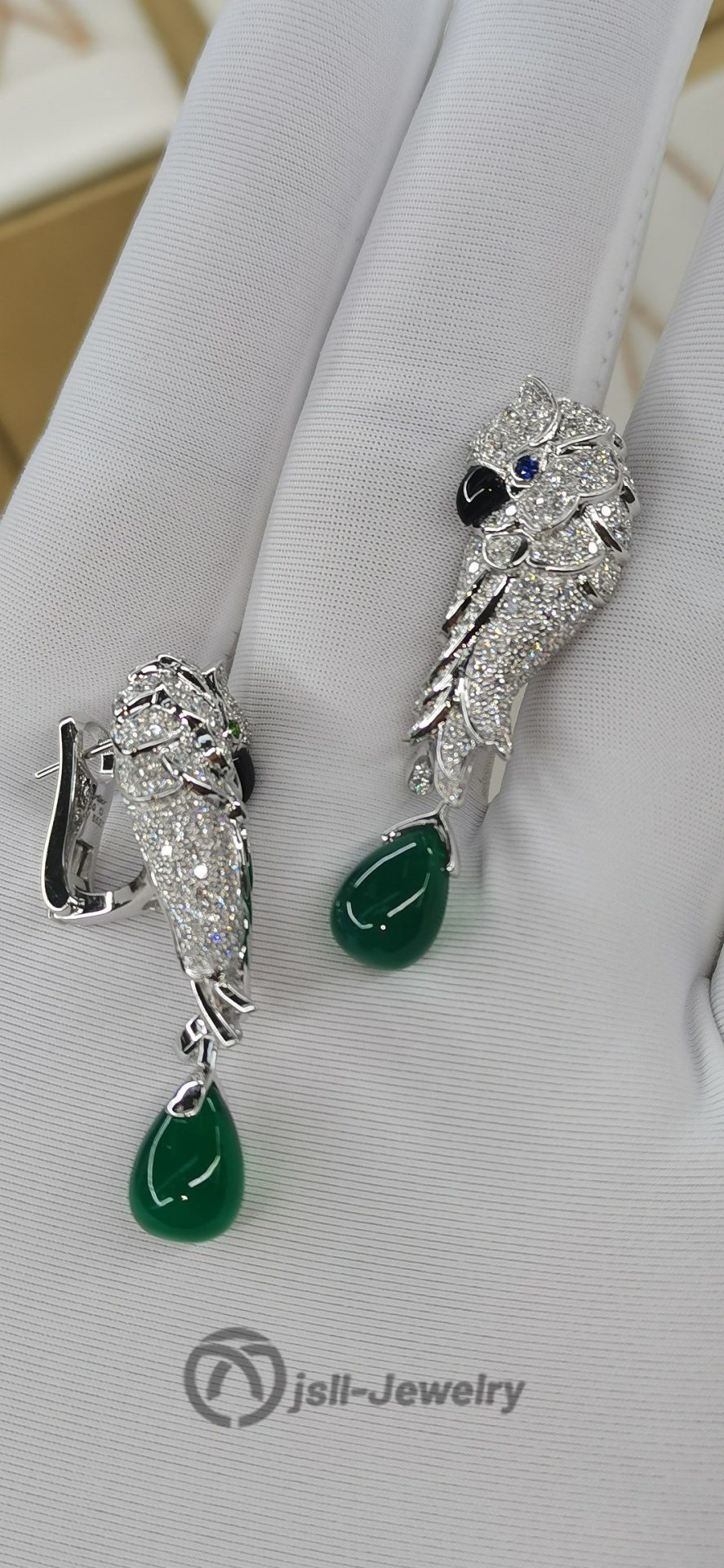 Jsll-Jewelry | 18K white gold with diamonds, precious stones, deluxe parrot ear pat