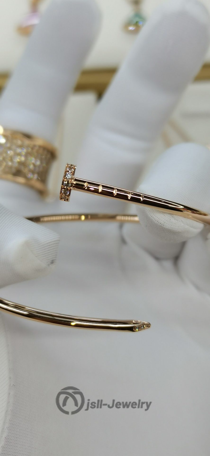 Jsll-Jewelry | 18K rose gold set with diamonds, light version iron nail bracelet