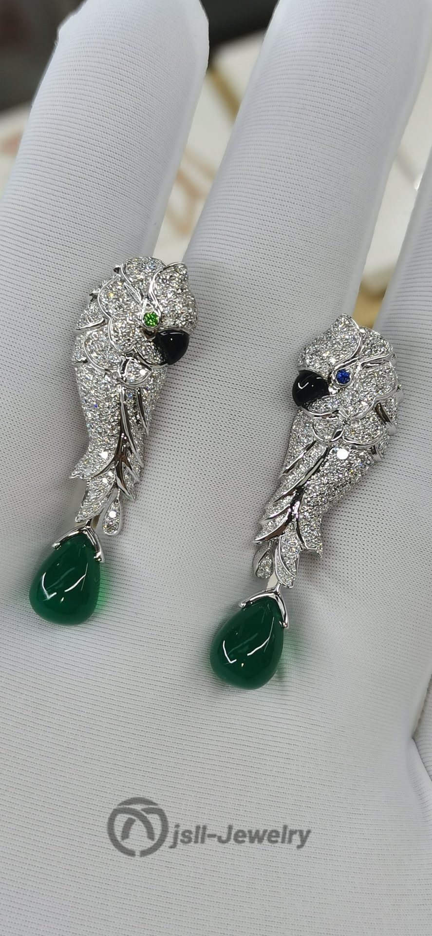 Jsll-Jewelry | 18K white gold with diamonds, precious stones, deluxe parrot ear pat