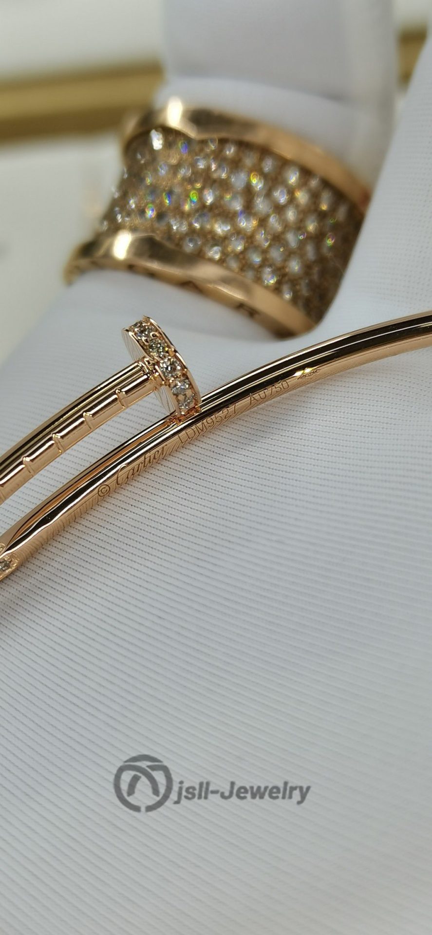 Jsll-Jewelry | 18K rose gold set with diamonds, light version iron nail bracelet