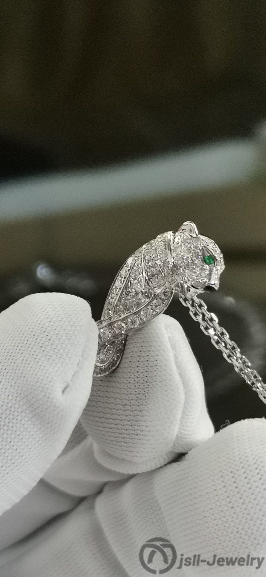 Jsll-Jewelry | 18K white gold Full Star leopard head pendant