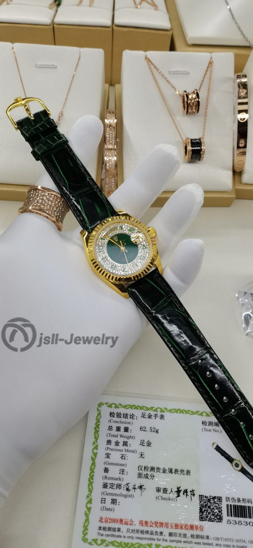 Jsll-Jewelry | Top Swiss new machine: Green face Journal watch (gold plated)