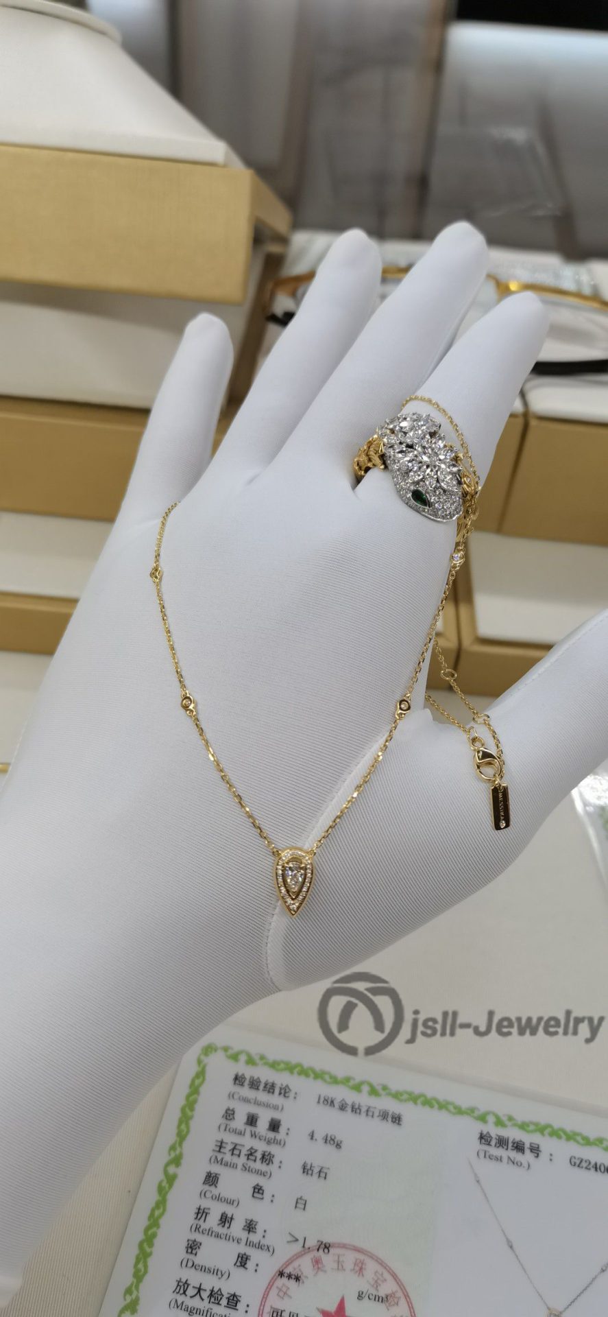 Jsll-Jewelry | 18K gold set with diamonds, fresh water drop necklace