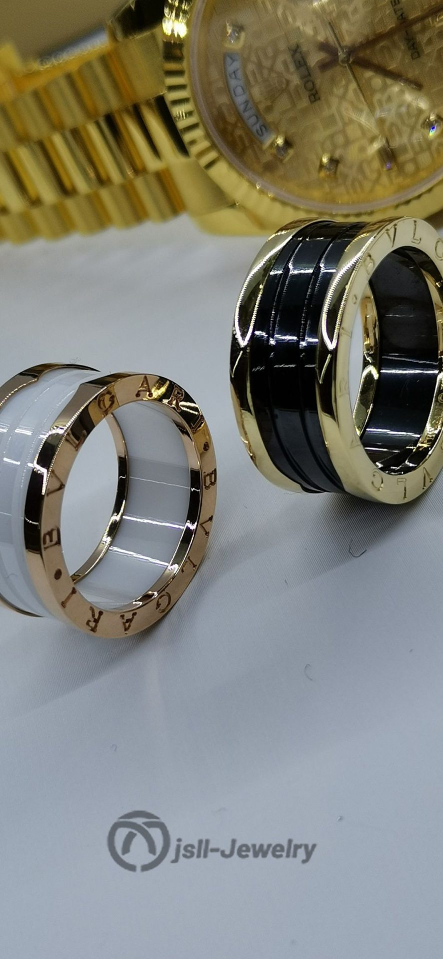 Jsll-Jewelry | Black and white ceramics;  Gold, rose gold, classic ceramic rings