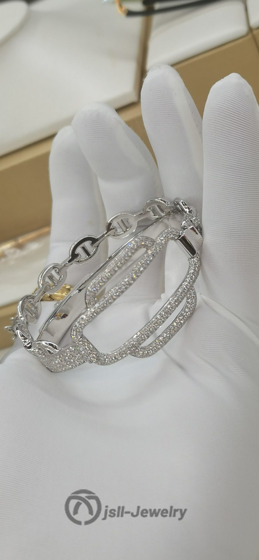 Jsll-Jewelry | 18K white gold and diamond encrusted luxury combination bracelet