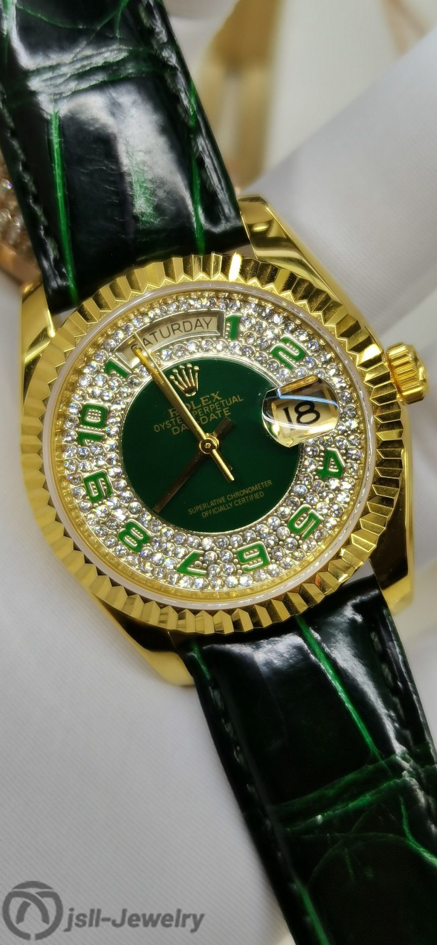 Jsll-Jewelry | Top Swiss new machine: Green face Journal watch (gold plated)