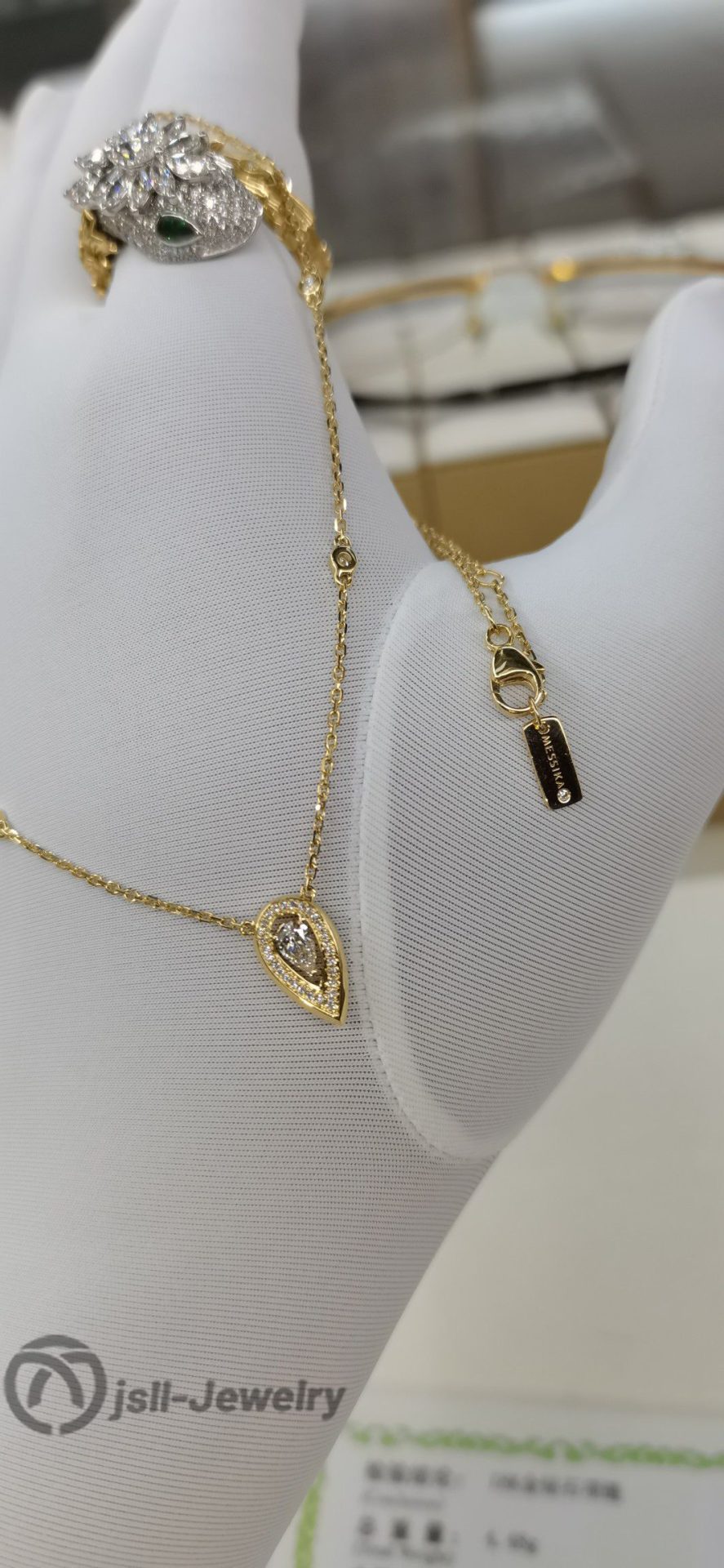 Jsll-Jewelry | 18K gold set with diamonds, fresh water drop necklace