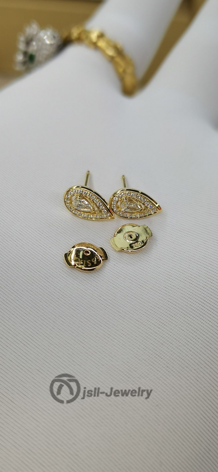 Jsll-Jewelry | 18K gold set with diamonds, fresh water drop earrings