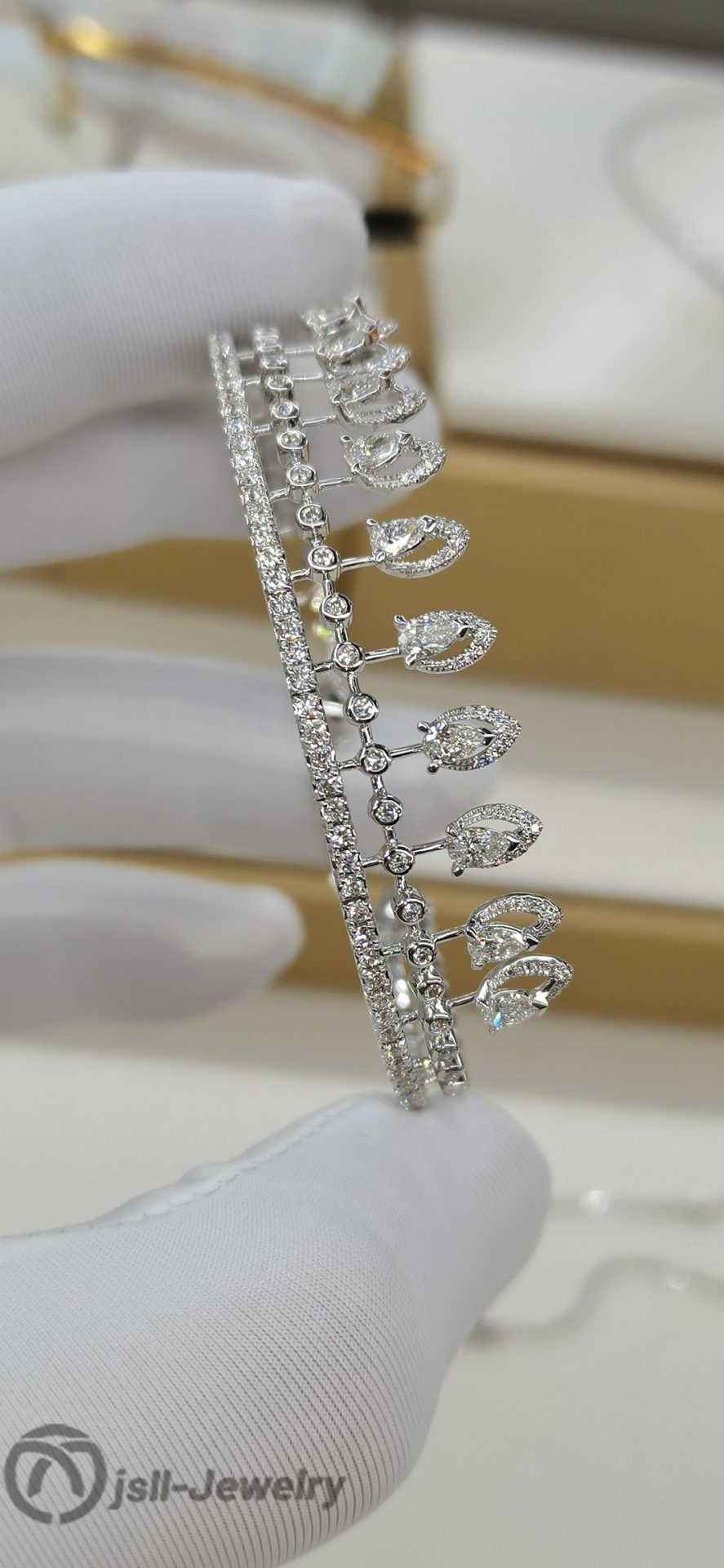 Jsll-Jewelry | 18K white gold with diamonds,water drop diamond bracelet