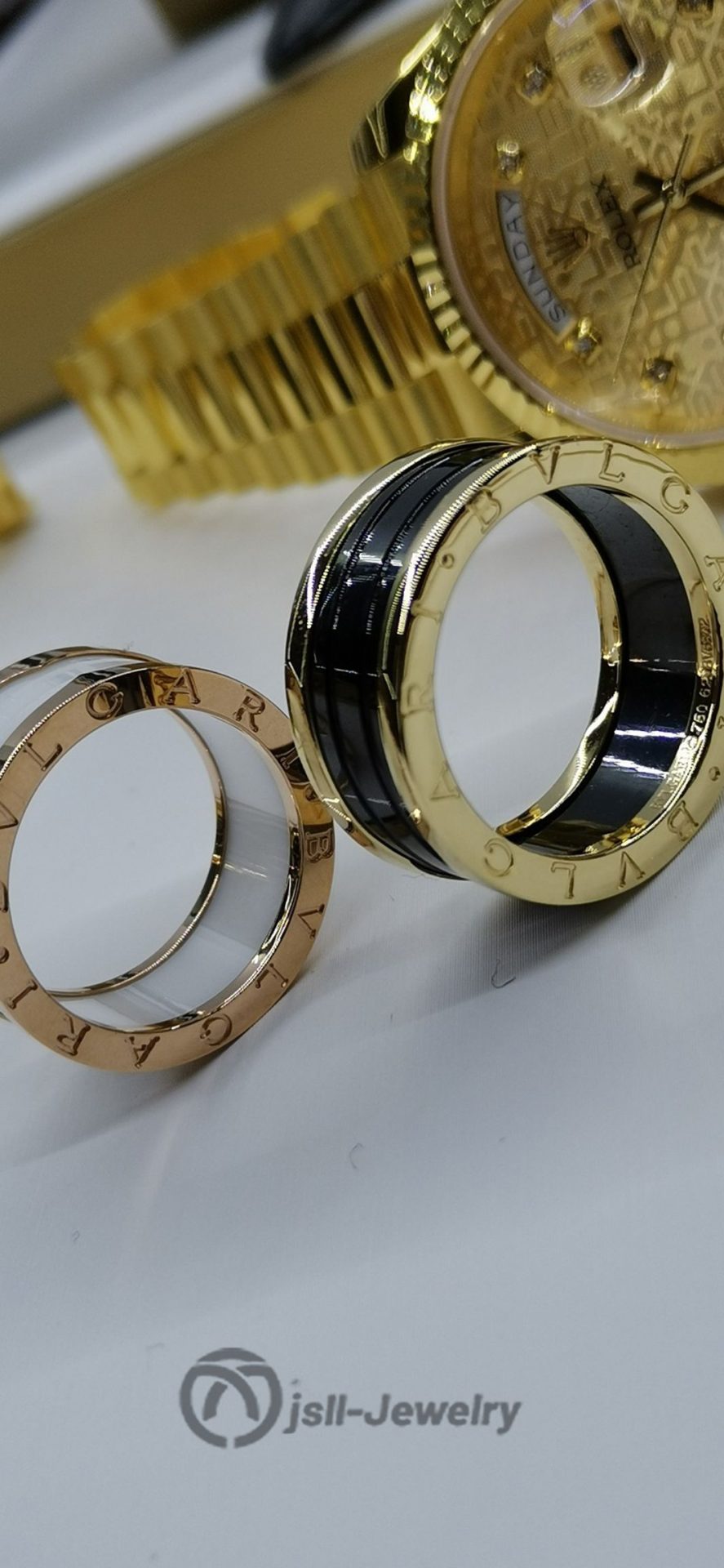 Jsll-Jewelry | Black and white ceramics;  Gold, rose gold, classic ceramic rings