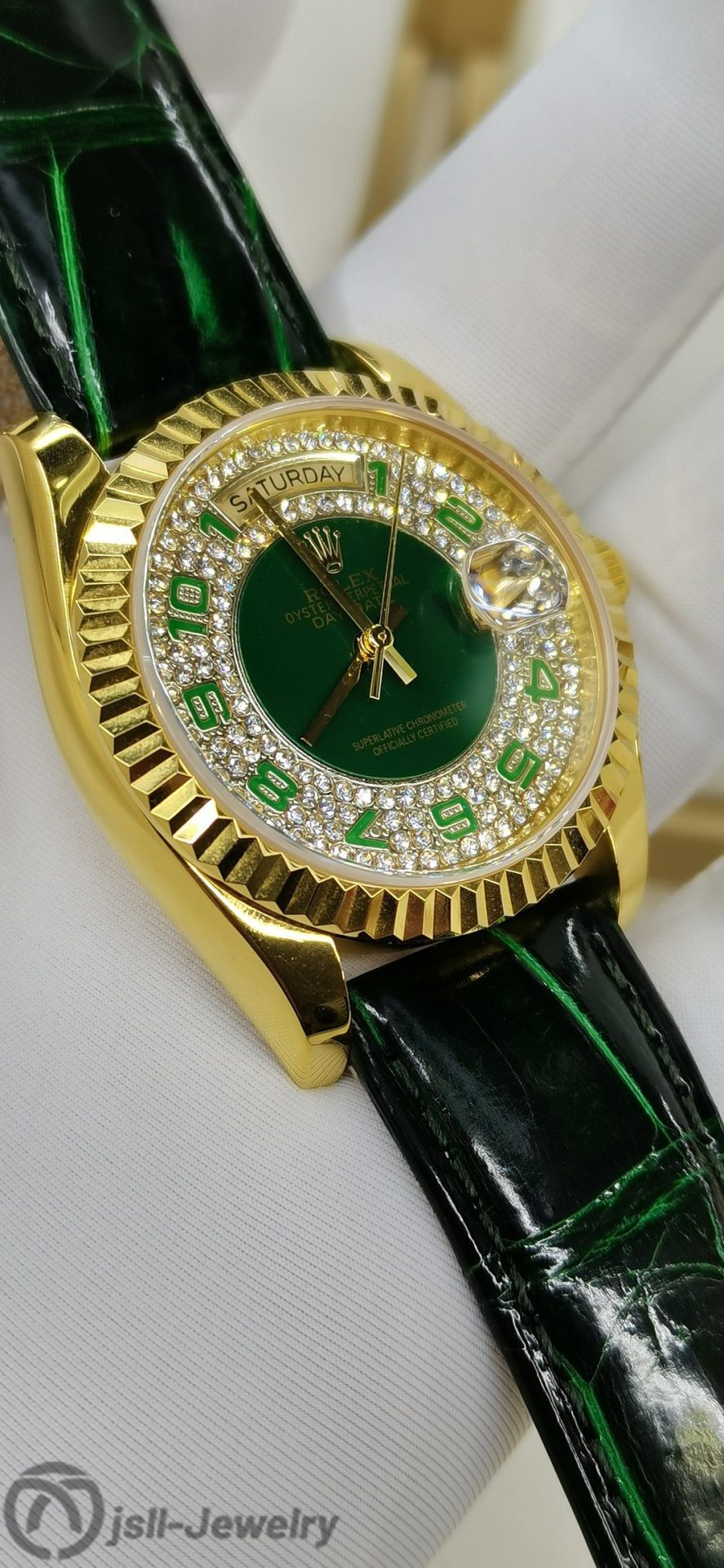 Jsll-Jewelry | Top Swiss new machine: Green face Journal watch (gold plated)