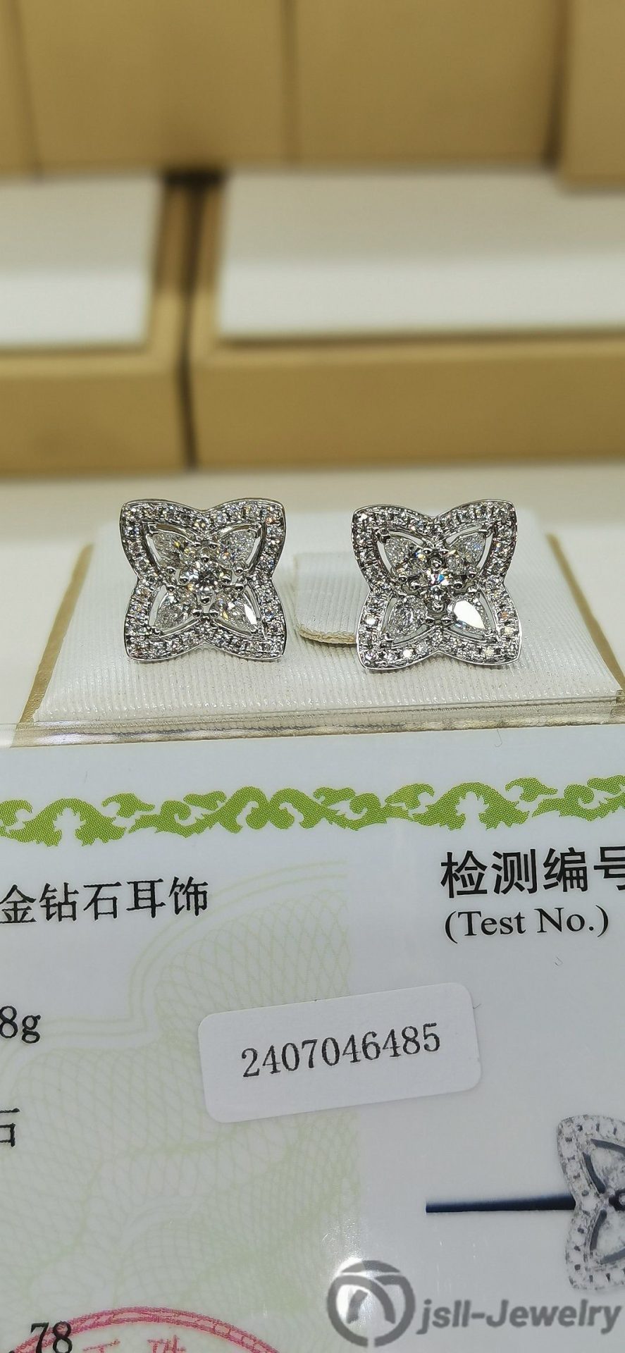 Jsll-Jewelry | 18K white gold set with diamonds, quadrangular drop diamond luxury earrings