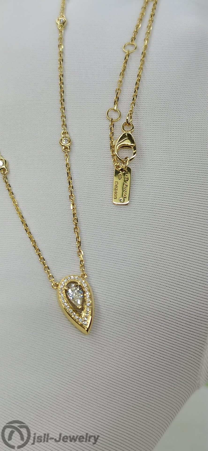 Jsll-Jewelry | 18K gold set with diamonds, fresh water drop necklace