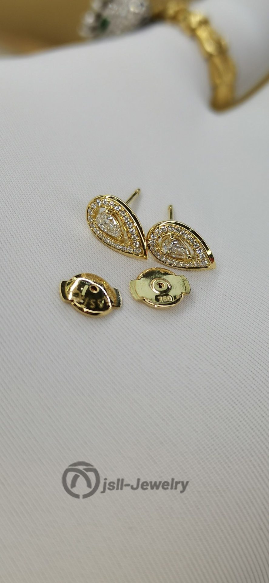 Jsll-Jewelry | 18K gold set with diamonds, fresh water drop earrings