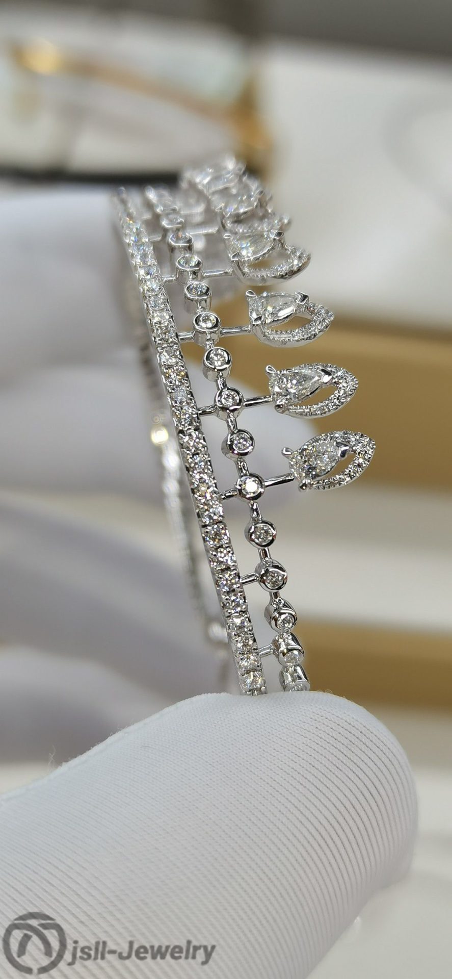 Jsll-Jewelry | 18K white gold with diamonds,water drop diamond bracelet