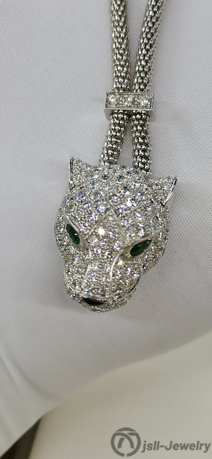 Jsll-Jewelry | 18K white gold and diamond-studded Leopard Head Necklace (Men's long chain)