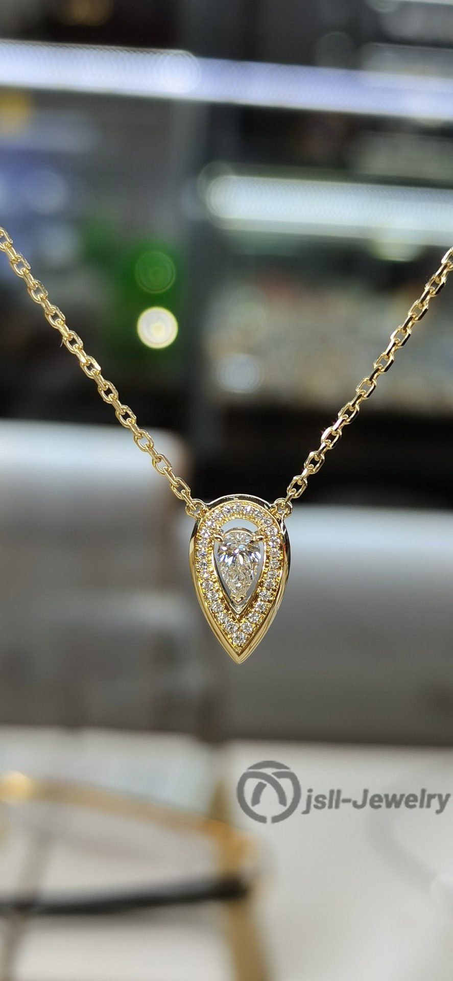 Jsll-Jewelry | 18K gold set with diamonds, fresh water drop necklace