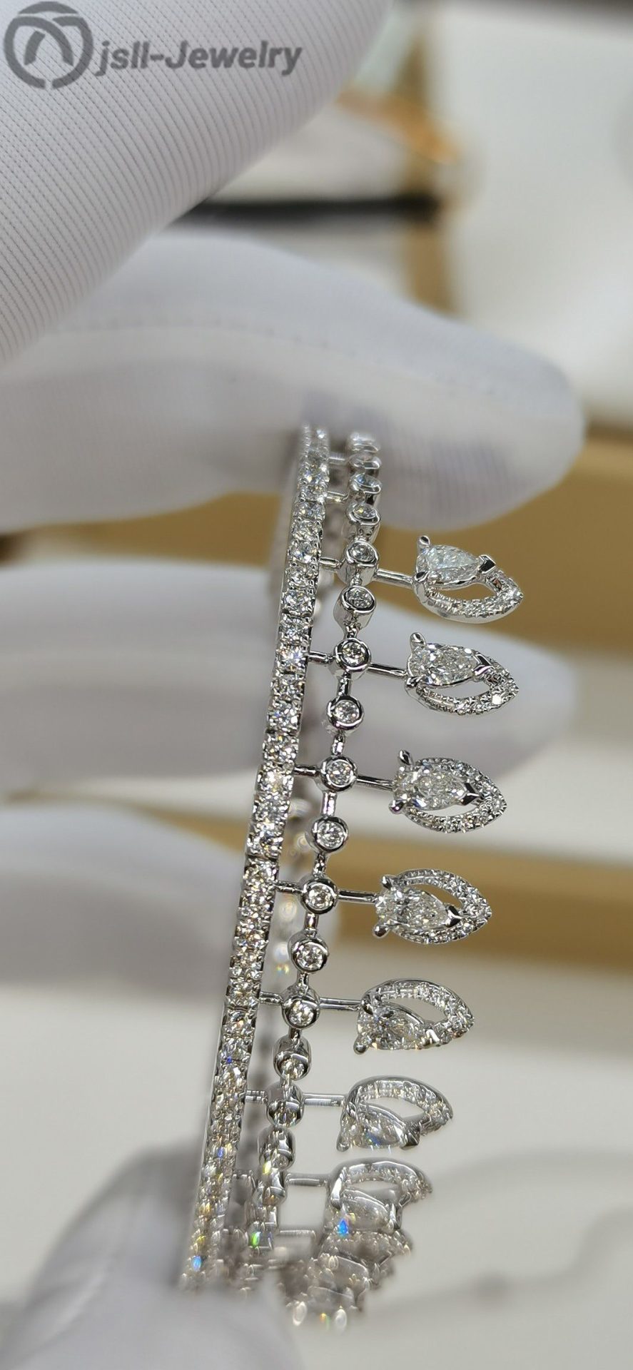 Jsll-Jewelry | 18K white gold with diamonds,water drop diamond bracelet