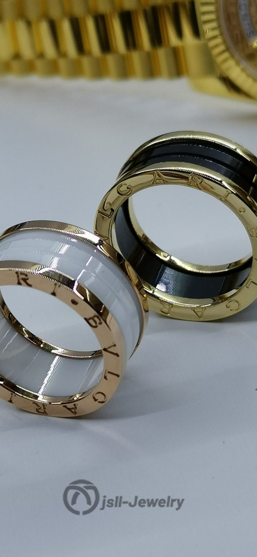 Jsll-Jewelry | Black and white ceramics;  Gold, rose gold, classic ceramic rings