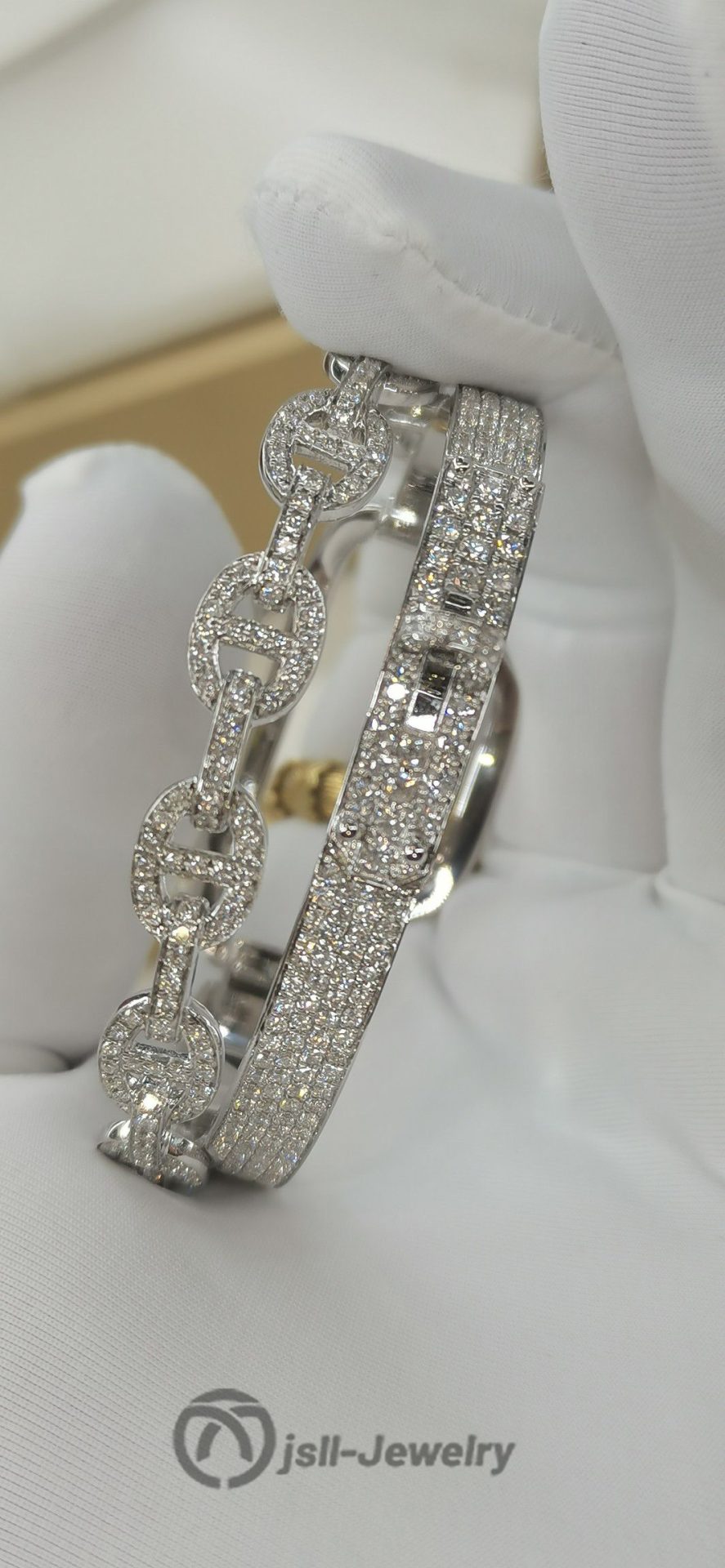 Jsll-Jewelry | 18K white gold and diamond encrusted luxury combination bracelet