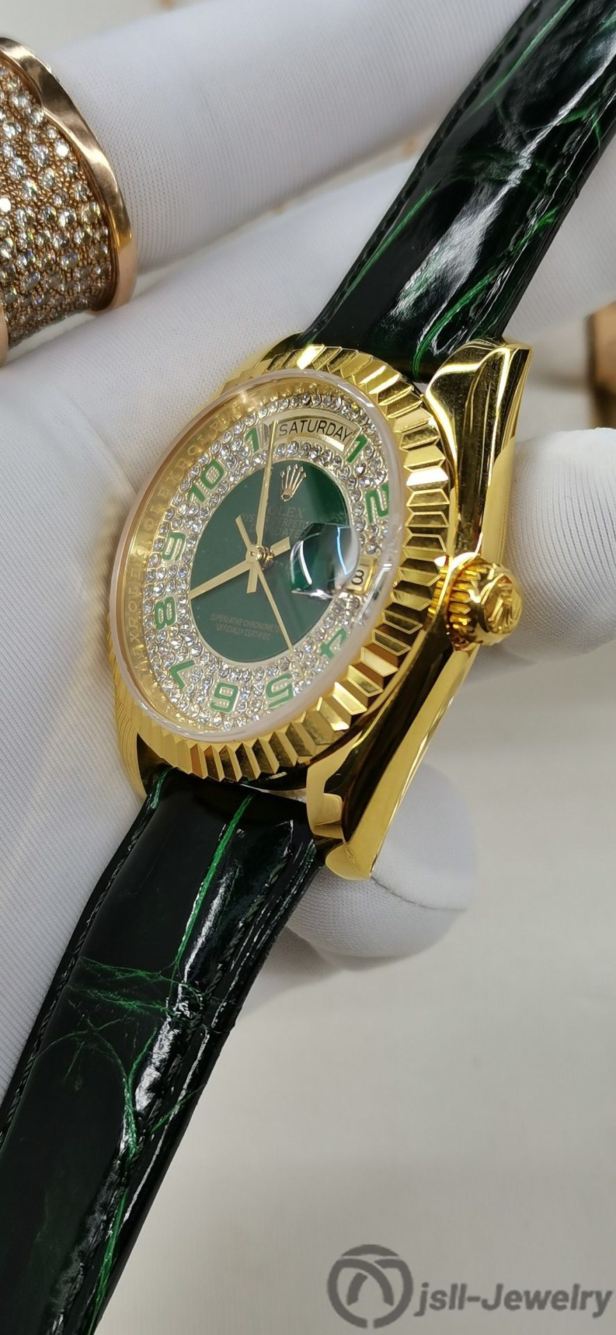 Jsll-Jewelry | Top Swiss new machine: Green face Journal watch (gold plated)