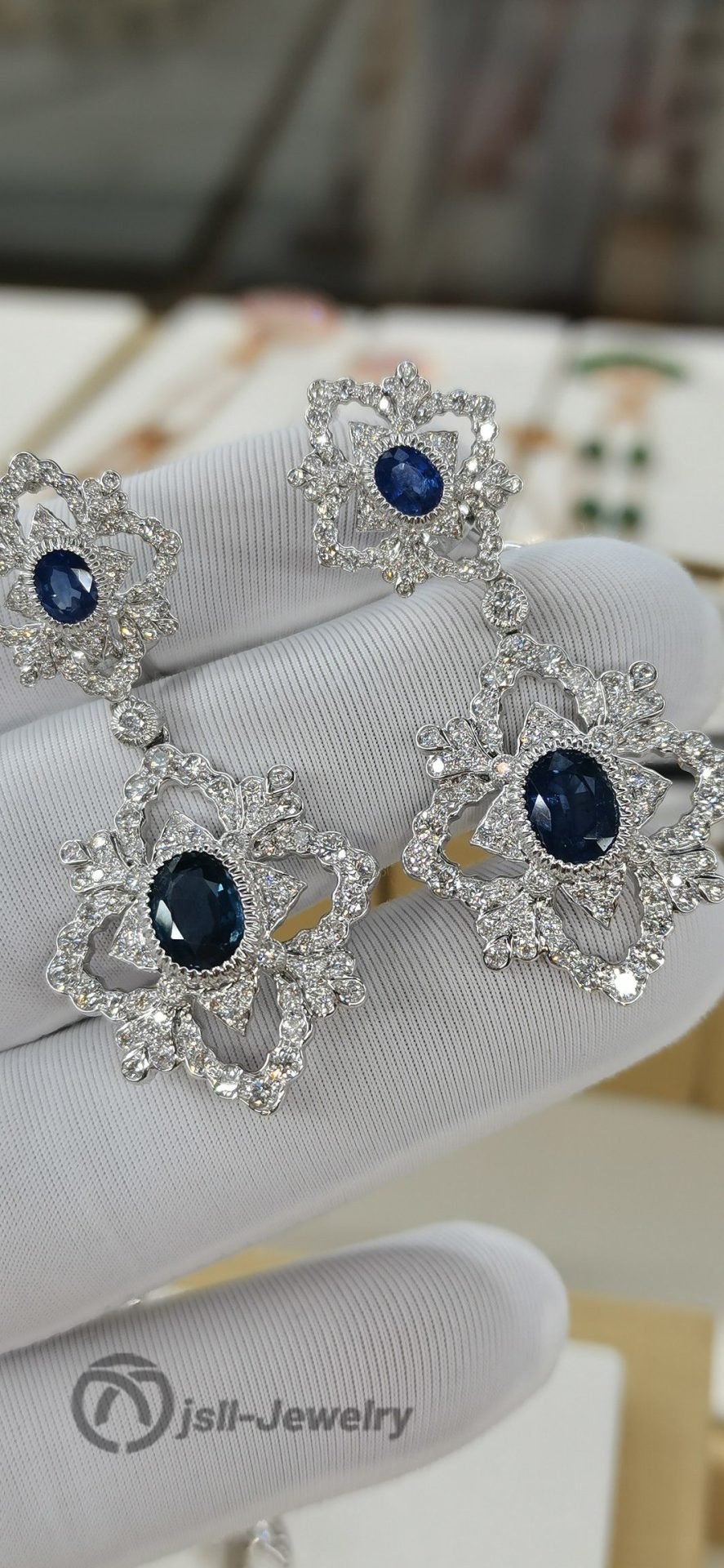 Jsll-Jewelry | 18K white gold with diamonds, sapphire earing