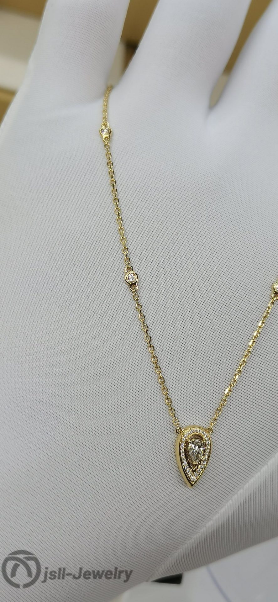 Jsll-Jewelry | 18K gold set with diamonds, fresh water drop necklace