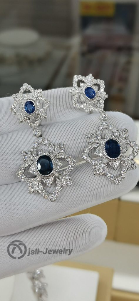 Jsll-Jewelry | 18K white gold with diamonds, sapphire earing