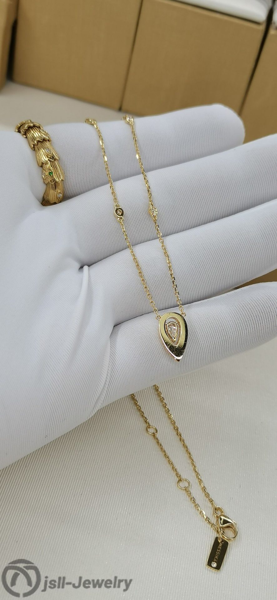 Jsll-Jewelry | 18K gold set with diamonds, fresh water drop necklace