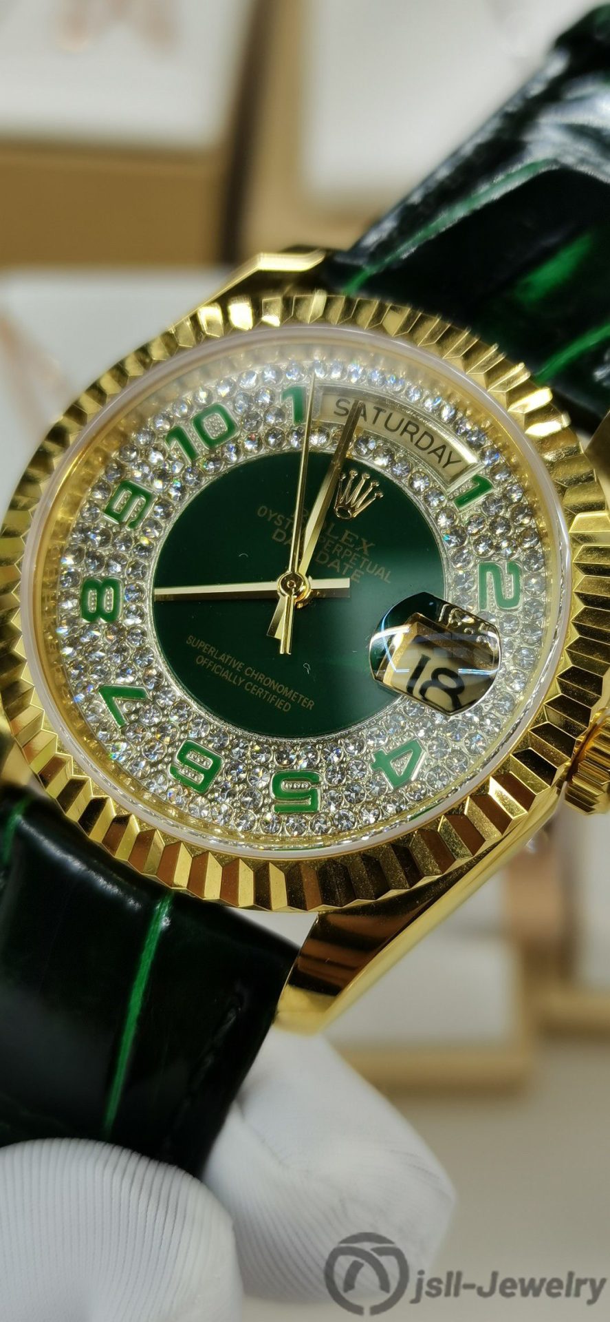 Jsll-Jewelry | Top Swiss new machine: Green face Journal watch (gold plated)